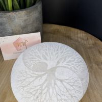 Seleniet Schijf met Gegraveerde Ying Yang Boom – 12 cm