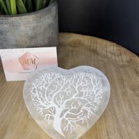 Seleniet Hart-Schijf – 10 cm met Gegraveerde Levensboom