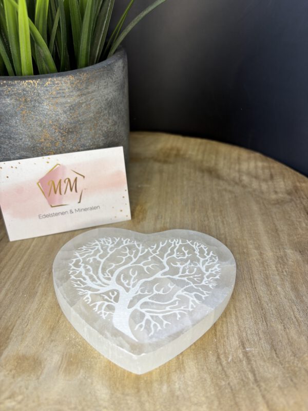 Seleniet Hart-Schijf – 10 cm met Gegraveerde Levensboom