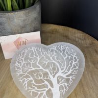 Seleniet Hart-Schijf – 12 cm met Gegraveerde Levensboom