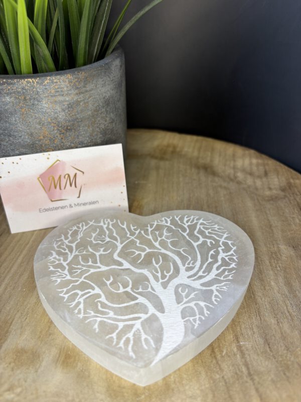 Seleniet Hart-Schijf – 12 cm met Gegraveerde Levensboom